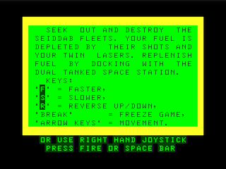 3D Space Wars instructions screen