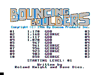 Bouncing Boulders intro screen 2