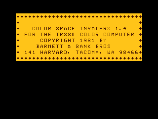 Color Space Invaders Version 1.4 intro screen - before company rename to Spectral Associates