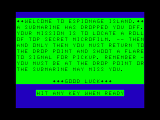 Espionage Island intro screen