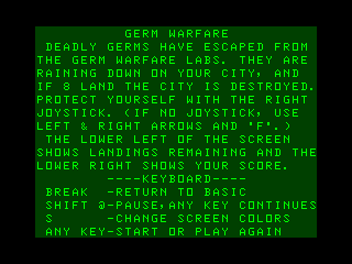 Germ Warfare intro screen