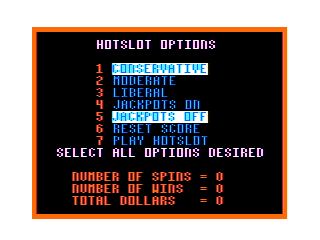 Hotslot Options screen