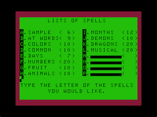Magic Spells - Scramble Spells, Wizards Spells list screen