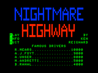 Nightmare Highway Intro screen #2