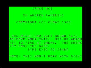 Space Ace intro screen